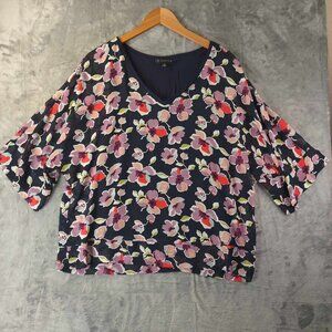 Bobeau Womens M Black Floral Half Sleeve Blouse Artsy Witchy Boho Dark Vintage‎